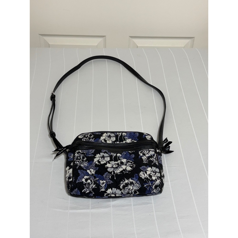 Vera Bradley Quilted Floral Crossbody Bag Blue White Black Adjustable Strap